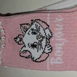 Pink and White Cat Socks with Bonjour Design
